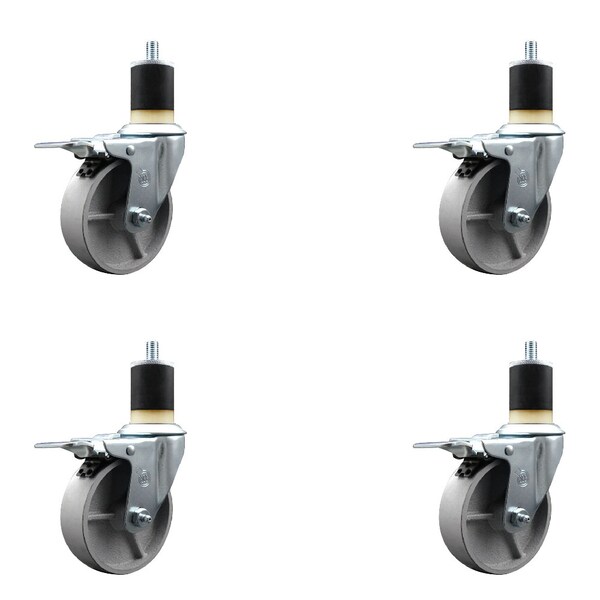 4'' Semi Steel Swivel 1-7/8'' Expanding Stem Caster Set Total Lock Brake, 4PK